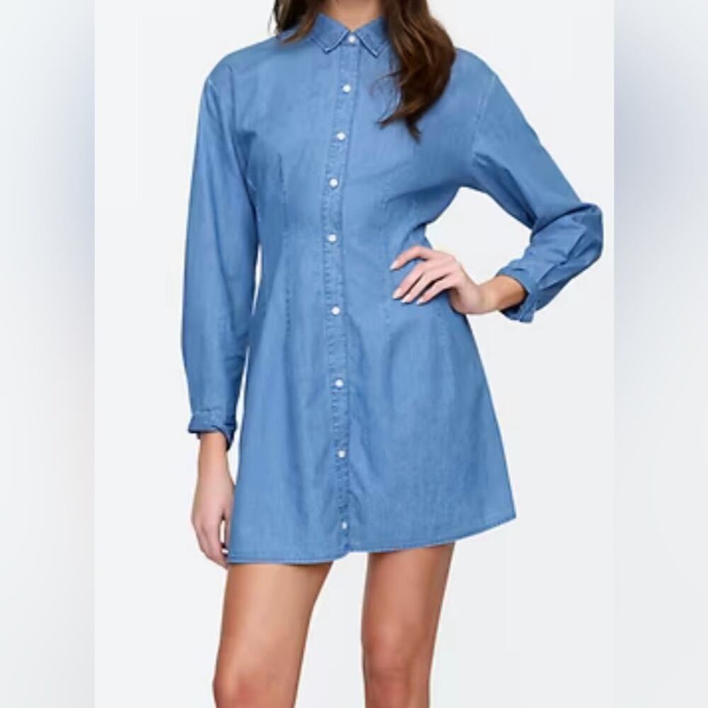Gap Women's Denim Blue Mini Shirt Dress Size XL Medium Wash Button Front NWT